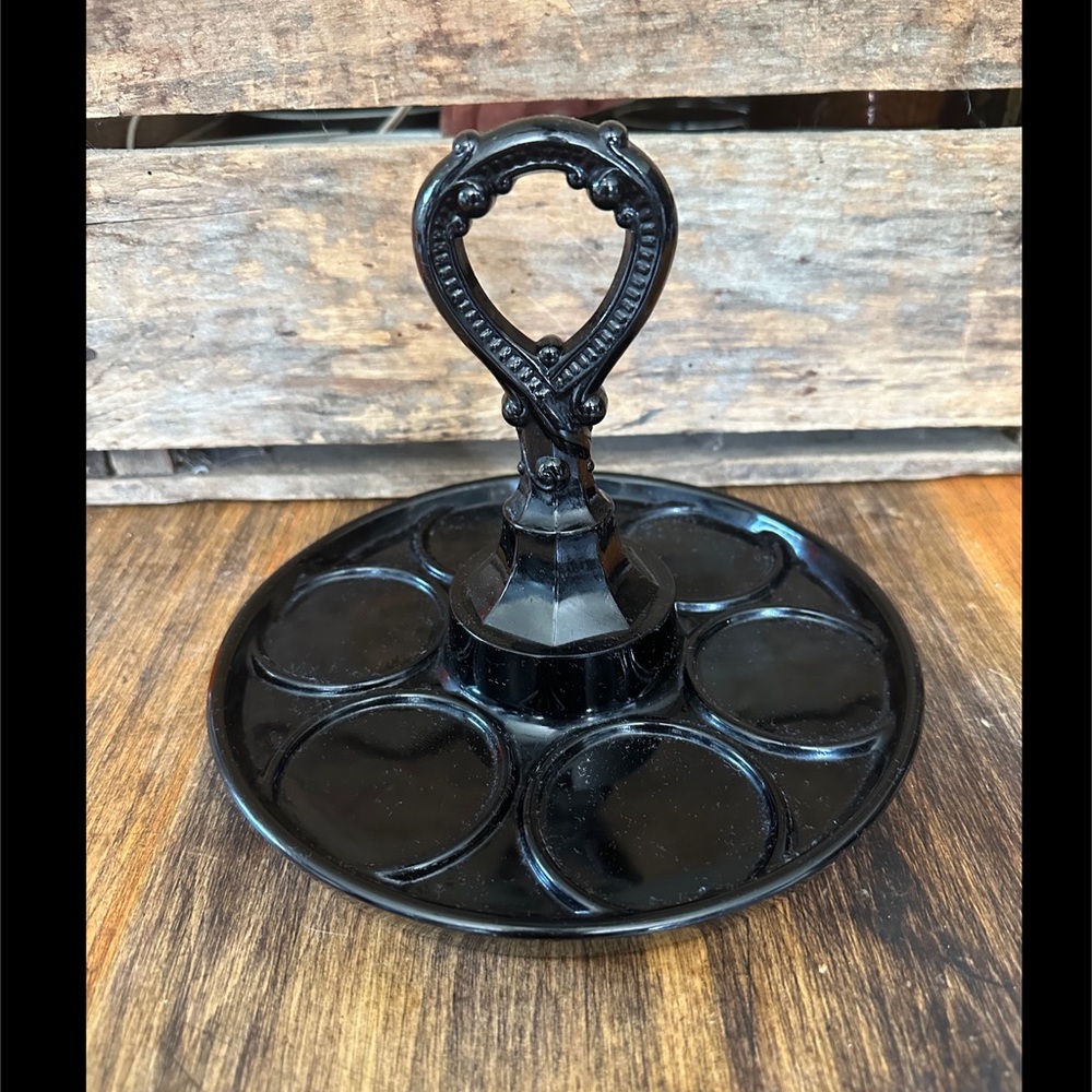 Antique Vintage 1930’s L.E. Smith Black Amethyst Glass Server